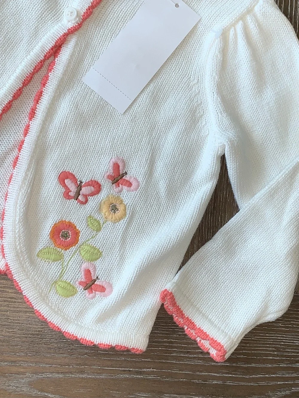 Gymboree NWT 12-18mo Baby Butterfly 100% Cotton Cardigan Cream/coral Trim